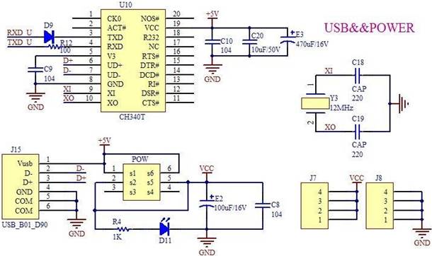 飛天一號（MGMC-V1.0）开发板上的 USB 转串口电路（CH340T）